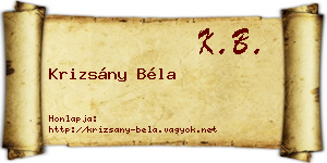 Krizsány Béla névjegykártya
