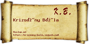 Krizsány Béla névjegykártya